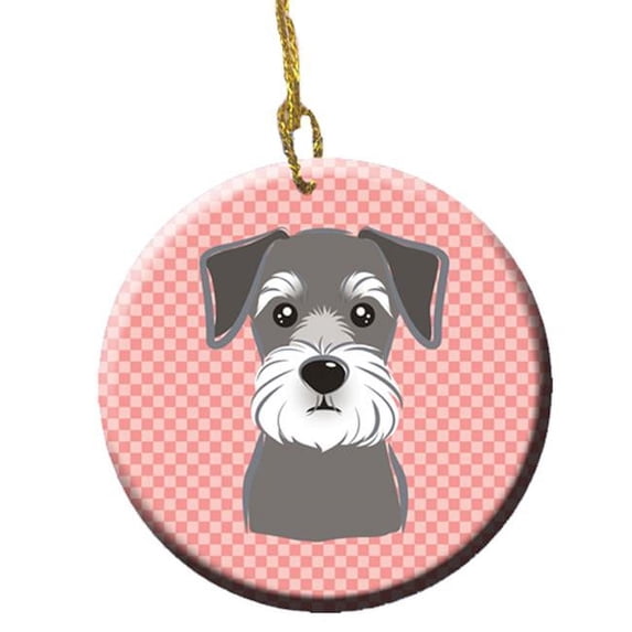 Checkerboard Pink Schnauzer Ceramic Ornament, 2.81 In.