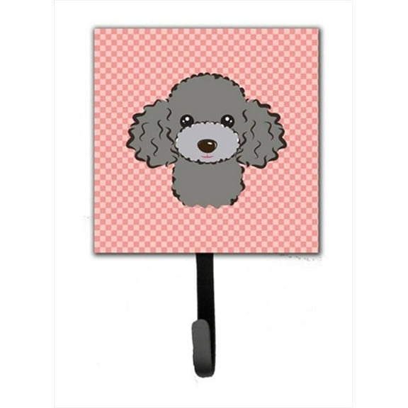 Checkerboard Pink Silver Gray Poodle Leash Or Key Holder, 4.25 W x 7 H In.