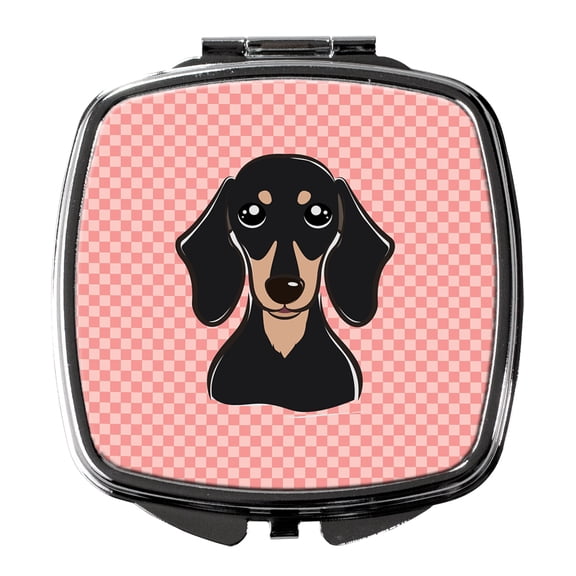 Checkerboard Pink Smooth Black and Tan Dachshund Compact Mirror BB1215SCM