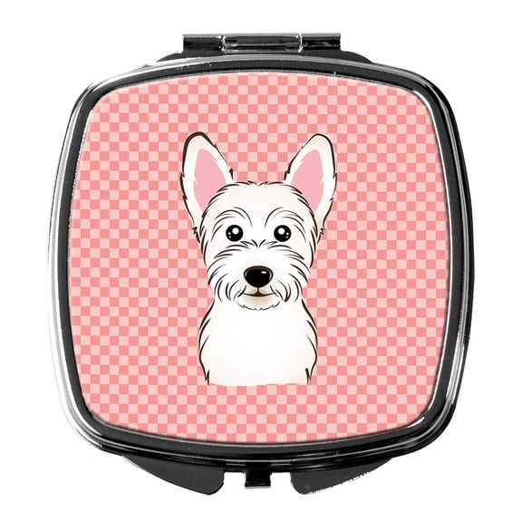 Checkerboard Pink Westie Compact Mirror BB1226SCM