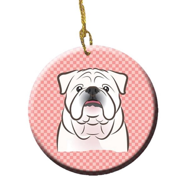 Checkerboard Pink White English Bulldog Ceramic Ornament, 2.81 In.
