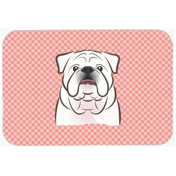 Checkerboard Pink White English Bulldog Mouse Pad, Hot Pad Or Trivet, 7.75 x 9.25 In.