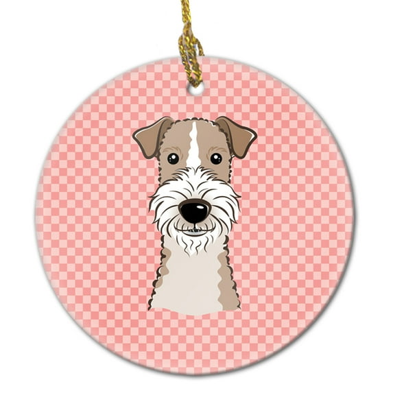 Checkerboard Pink Wire Haired Fox Terrier Ceramic Ornament