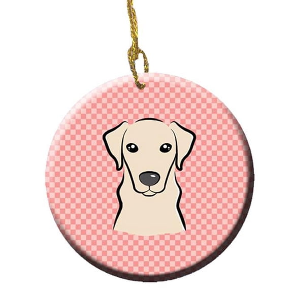 Checkerboard Pink Yellow Labrador Ceramic Ornament, 2.81 In.