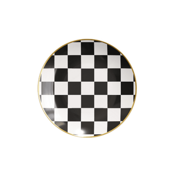 Party Source Checkerboard Plastic Wedding 6" Back and White w/ Gold Rim Plastic Party Plates 120ct.