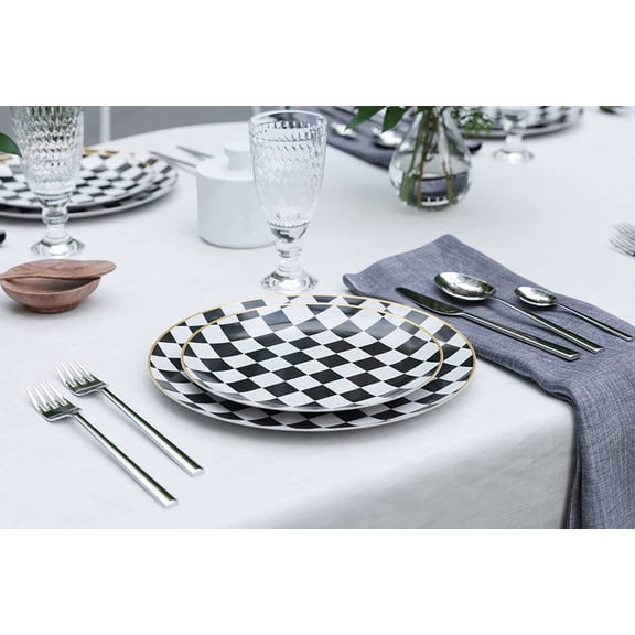 Party Source Checkerboard 8" White w/ Gold Rim Wedding Plastic Salad Party Plates 120ct.