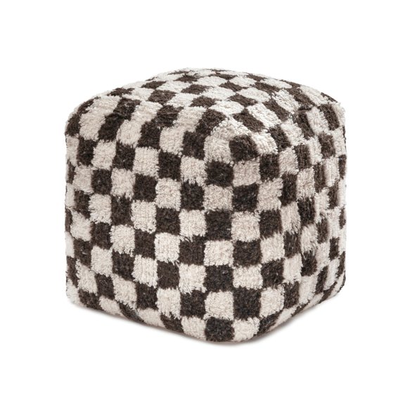 Checkerboard Pouf Ottoman Foot Stool - Espresso Checker Pattern
