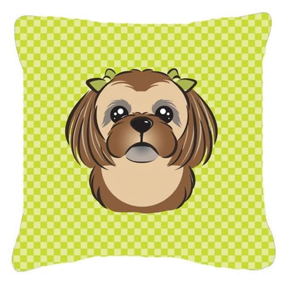 Checkerboard Print With Dog Fabric Decorative Pillow