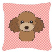 Carolines Treasures BB1256PW1818 Checkerboard Pink Chocolate Brown Poodle Fabric Decorative Pillow- 18 x 18 In.
