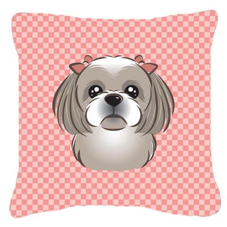 Checkerboard Print With Dog Fabric Decorative Pillow