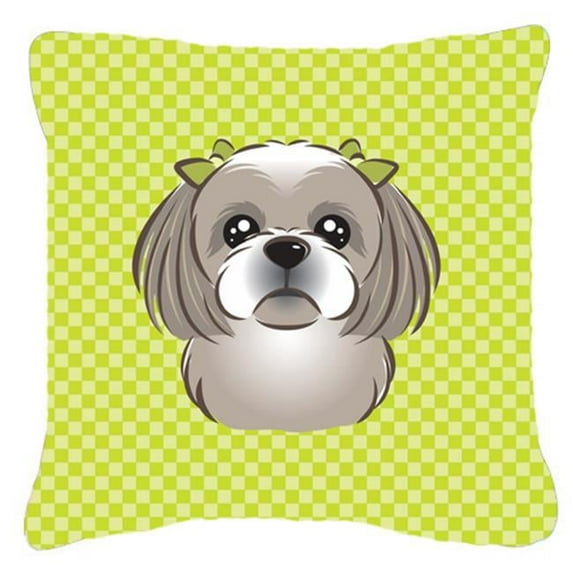 Checkerboard Print With Dog Fabric Decorative Pillow