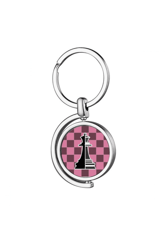 Checkerboard Queen Black Word Chess Rotating Keychain Metal Keyring Holder