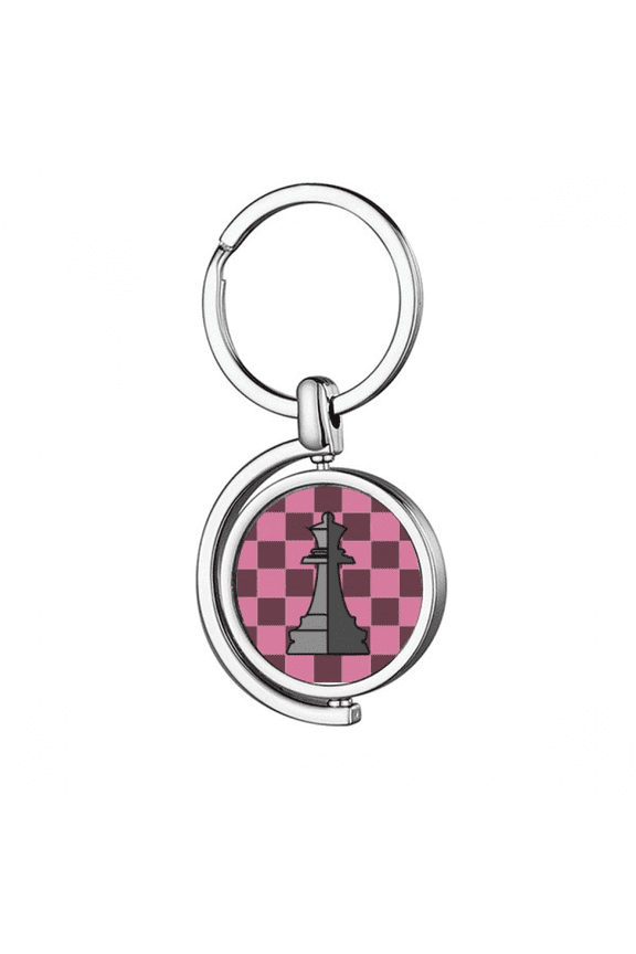Checkerboard Queen White Word Chess Rotating Keychain Metal Keyring Holder