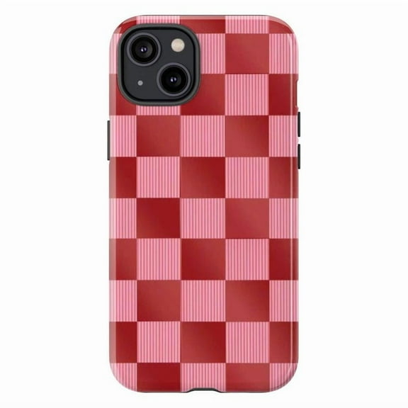 Checkerboard Red and Pink Phone Case, Stylish Plaid iPhone Cover, Protective Case for iPhone 17 16 15 14 13 12 11 Plus Pro Max Mini