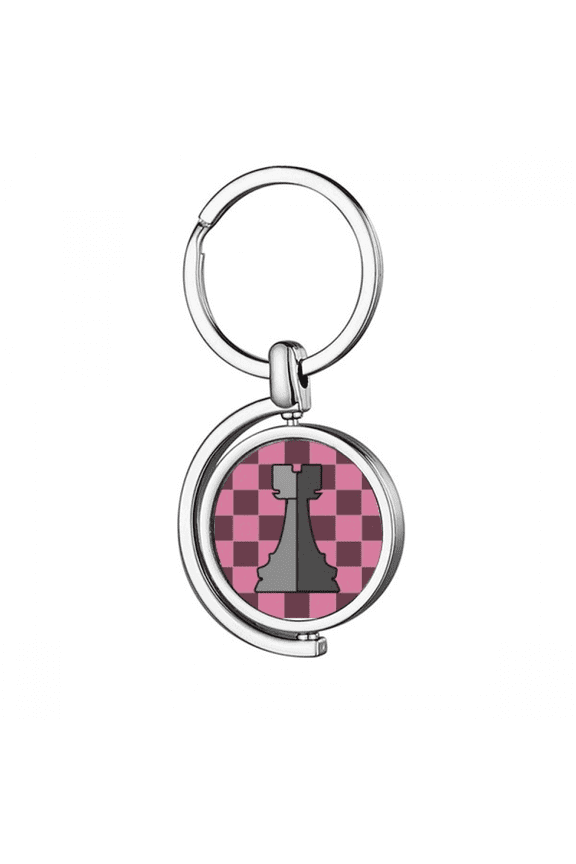 Checkerboard Rook White Word Chess Rotating Keychain Metal Keyring Holder