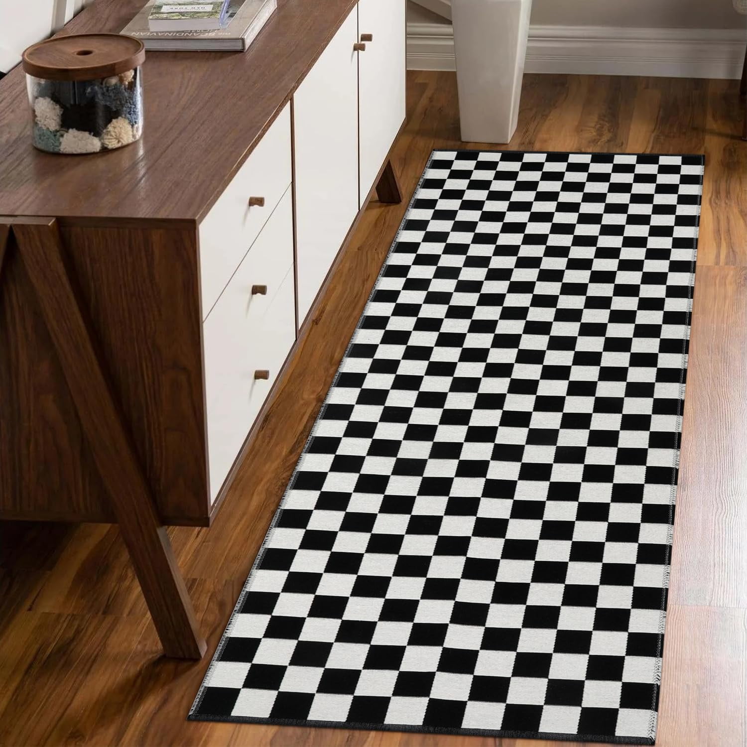 Checkerboard Rug 2x6 Ft Black and White Hallway Runner Rug Washable ...