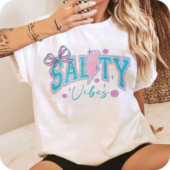 Checkerboard Salty Summer T-Shirt, Salty Coquette Summer Bow T-Shirt, Summer Beach Vibes T-Shirt, Coquette Summer T-Shirt, Summer Shirt