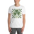 thumbnail image 1 of Checkerboard Shamrock T-Shirt – Stylish St. Patrick’s Day Irish Design, Fun and Casual Apparel (M) (White), 1 of 6