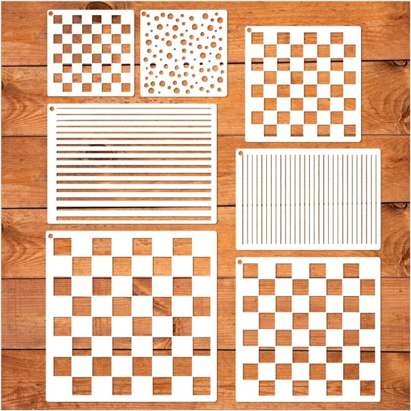 Checkerboard Stencils for Painting on Wood 11.8 Inch Reusable Canvas Checks Paint Straight Line Stencil Crafts Kids Adult Art Projects Drawing Card Making Pattern Wall Decorative (Check line)