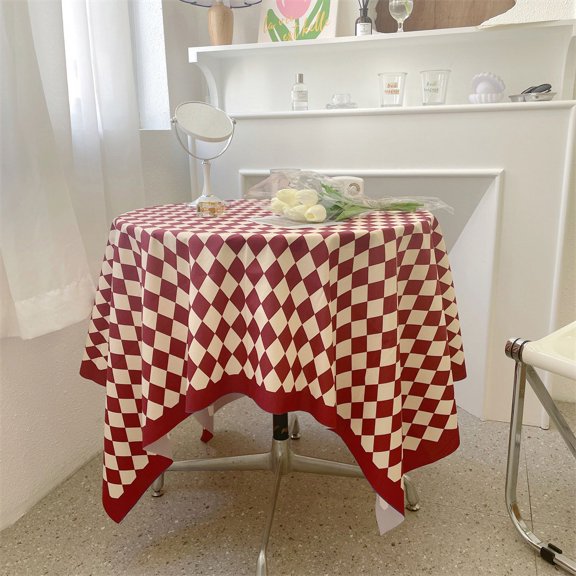 Checkerboard Tablecloth Vintage Grid Table Cover for Rectangular Round Table Coffee Table Red Grid 100*150cm