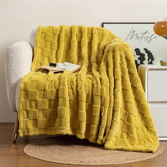 Checkerboard Throw Blanket, Checkerboard Plush Throw Blanket, Textured and Thickened Soft Fuzzy Fleece Blanket for Sofa, Couch, Bed, Nap, and Living Room Home Decor, Fleece Sofa Blanket, Yellow