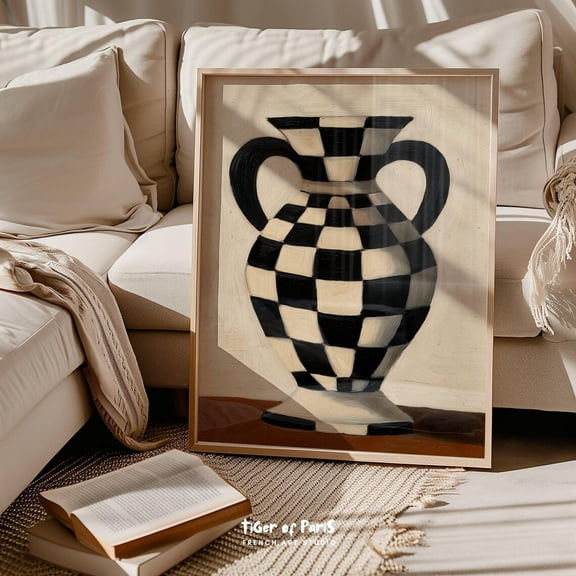 Checkerboard Vase Black White Decor Wall Art