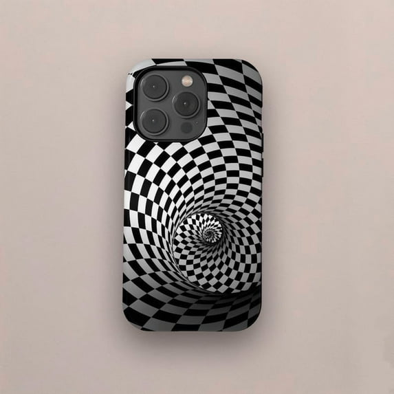 Checkerboard Vortex Black White Pattern Phone