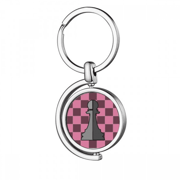 Checkerboard White Word Chess Rotating Keychain Metal Keyring Holder