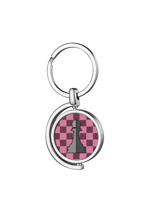 Checkerboard White Word Chess Rotating Keychain Metal Keyring Holder