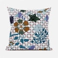 thumbnail image 1 of Checkerboard and Flowers Indoor/Outdoor Pillow in White Green Blue 18x18, 1 of 4
