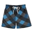 thumbnail image 1 of Checkerboard with Blue Black Gray Color Swim Trunks Board Shorts Beach Pants Bathing Bottoms L, 1 of 8