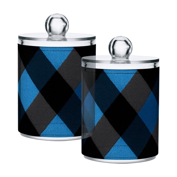Checkerboard with Blue Black Gray Color Translucent Plastic Cans Storage Canisters with Lid Set of 2