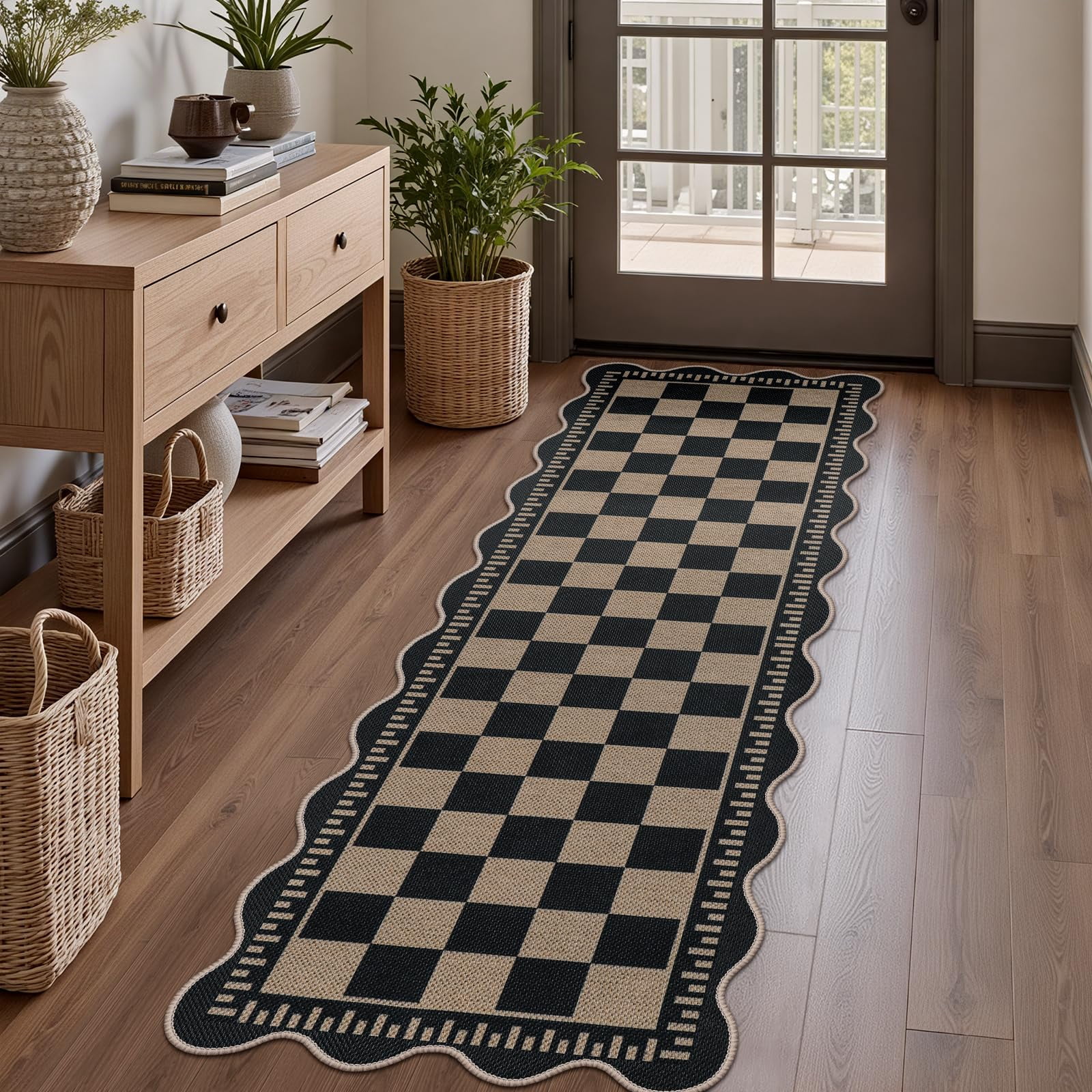 Checkered 2x6 Kitchen Runner Rug Washable Rugs For Entryway Non Slip ...