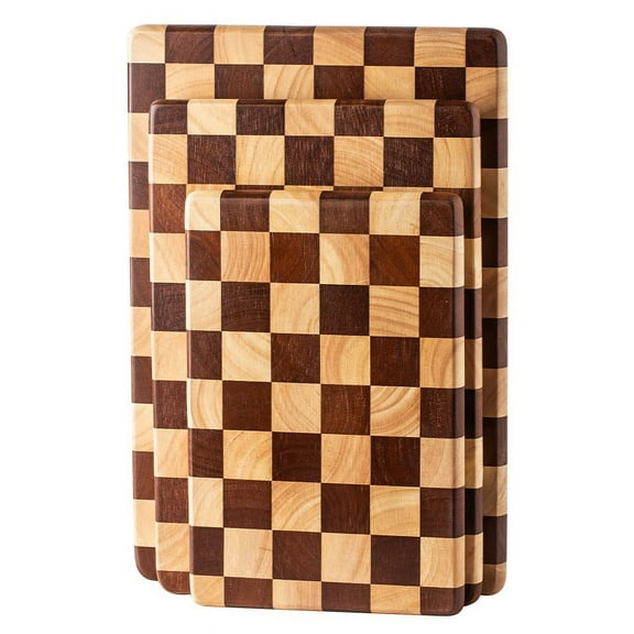 Checkered Acacia Wood Cutting Board with Juice Groove, Large Butcher Block Chopping Board & Serving Tray, Gift Ready Wooden Board for Kitchen & Charcuterie