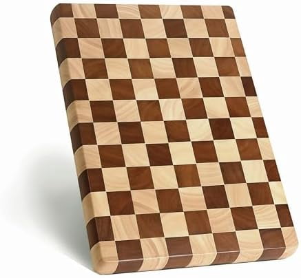 Checkered Acacia Wood Cutting Board for Kitchen, 16"L x 11"W x 1"Th – Large Butcher Block Cutting Board, Wooden Chopping & Charcuterie Board for Meat, Fruit, Cheese & Vegetables