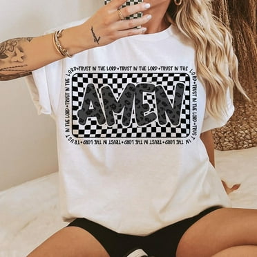 Checkered Amen T-Shirt, Retro Christian Faith Tee, Trust in the Lord Shirt, Bible Verse Easter Shirt, Jesus Graphic Tee, Coquette Cross Shirt