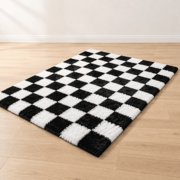 White Ruga Checkered Area Rugs For Bedroom Living Room 6x9 Black And White Fsoft ...