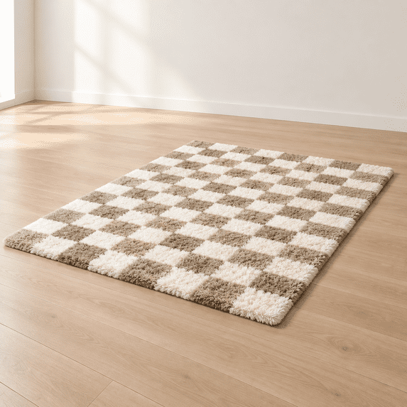 White Ruga Checkered Area Rugs For Living Room 8x10 Fbeige And White Rug Fuzzy ...