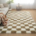 thumbnail image 1 of Checkered Area Rugs for Living Room 8x10, Fluffy Beige and White Checkered Rug Fuzzy Shag Shaggy Carpets for Bedroom, Soft Plush Furry Rug for Boy Girls Room Dorm Home Decor, 1 of 15