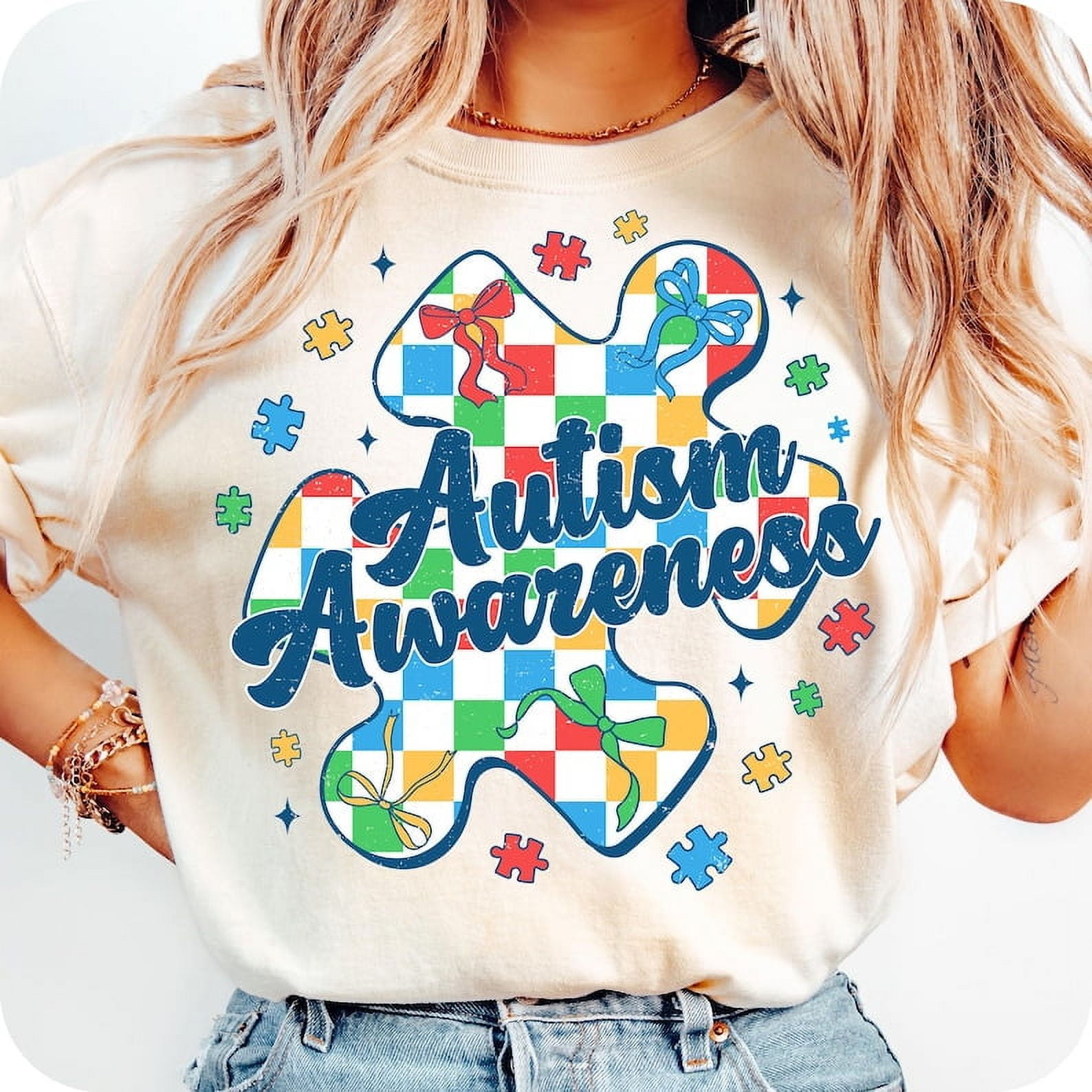 Checkered Autism Coquette T-Shirt, Autism Awareness Tee, Autism Shirt, Coquette Bow Autism Tee, Neurodiversity Shirt, Autism Mama T-Shirt