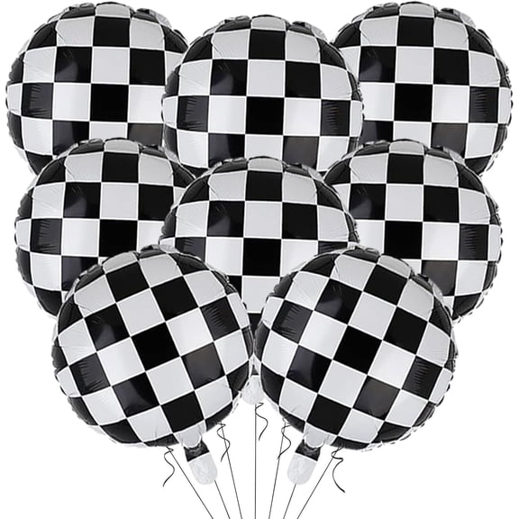 Checkered Balloons Checkered Flag Balloons 18 Inch, Black and White Checkered Balloons Race Car Balloons for Racing Birthday Themed Party Decoration 8 Pcs
