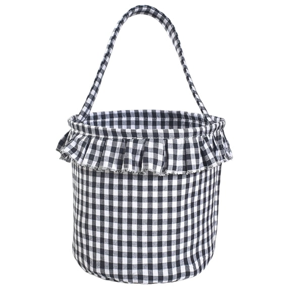 Checkered Basket with Handles - Rustic Candy Basket for Fall Home Decor, Ruffle Gift Bag, Party Display & Seasonal Arrangements (Black)