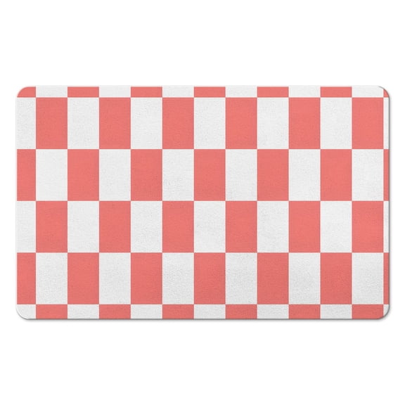 Checkered Bathroom Rug - 20x32 inches, Non-Slip Long Bath Mat, Water-Absorbent, Soft Microfiber, Machine-Washable for Showers.