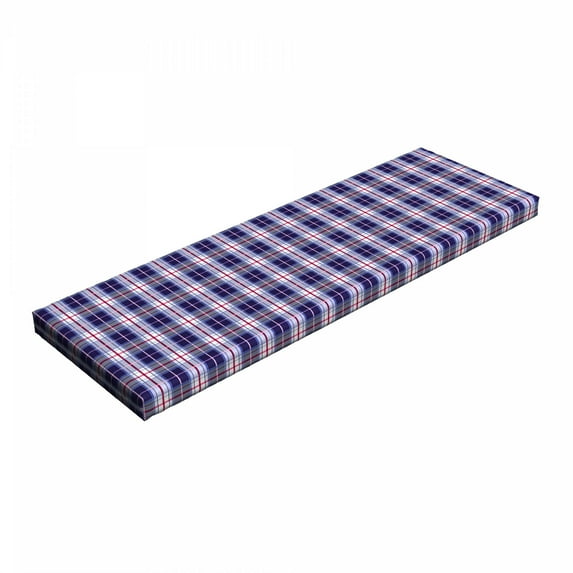 Checkered Bench Pad, Classical Vintage Design with Vibrant Colors Scottish Tartan Tile, HR Foam Cushion with Decorative Fabric Cover, 45" x 15" x 2", Maroon Royal Blue White, by Ambesonne