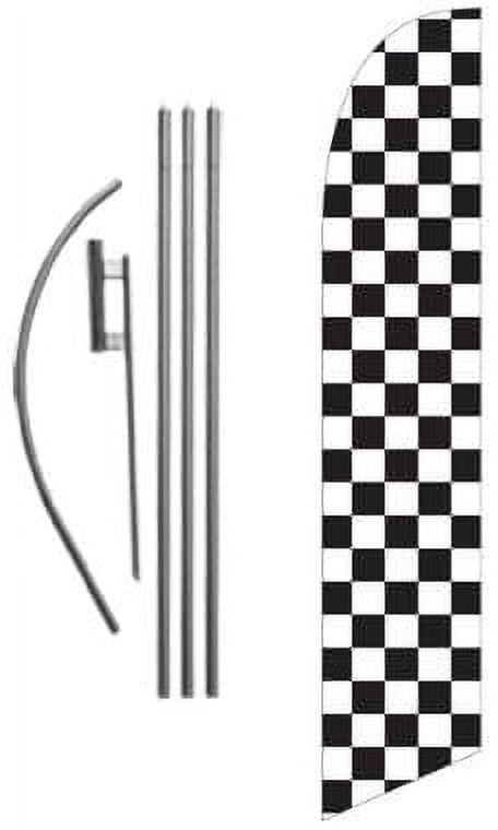 Checkered Black and White Advertising Feather Banner Swooper Flag Sign with Flag Pole Kit and Ground Stake