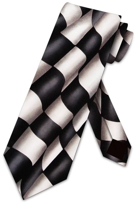 Checkered Black and White Flag Necktie Mens Tie by