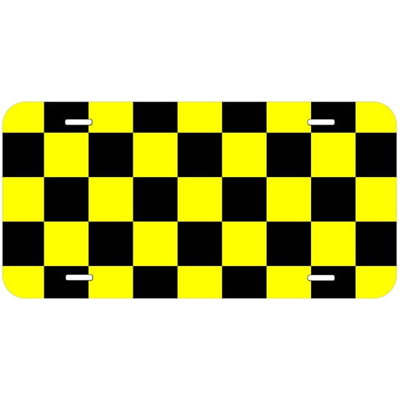 Checkered Black and Yellow Flag Novelty Car Auto License Plate
