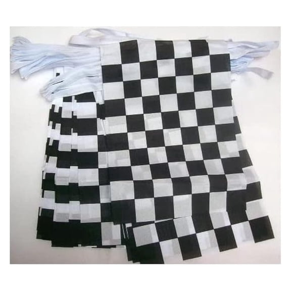 Checkered Black and white 12 meters BUNTING Flag 20 flags 18'' x 12'' - Car race STRING flags 30 x 45 cm