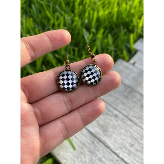 Checkered Black and white Dangle Earrings