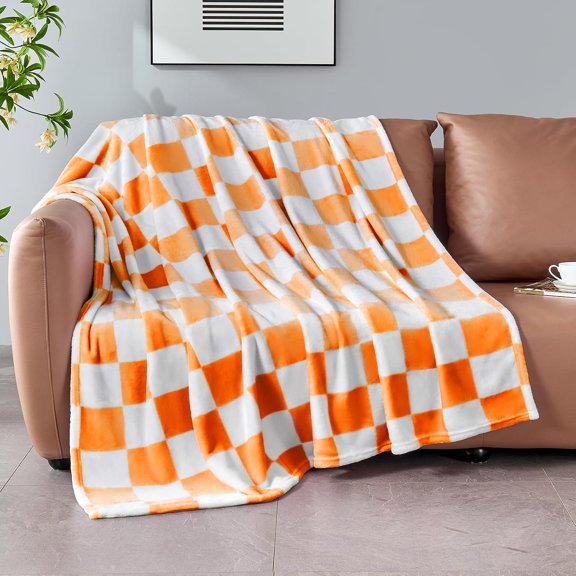 Checkered Blanket Flannel Throw Blankets Soft Cozy Checkered Grid Print Chessboard Gingham Pattern Throws for Bed Sofa Couch for All Seasons, 50x60 Inch, Blue